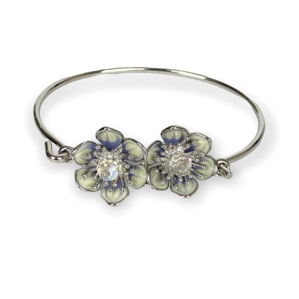 Swarovski Crystal Eternal Flower Bangle Bracelet Sterling Silver Overlay